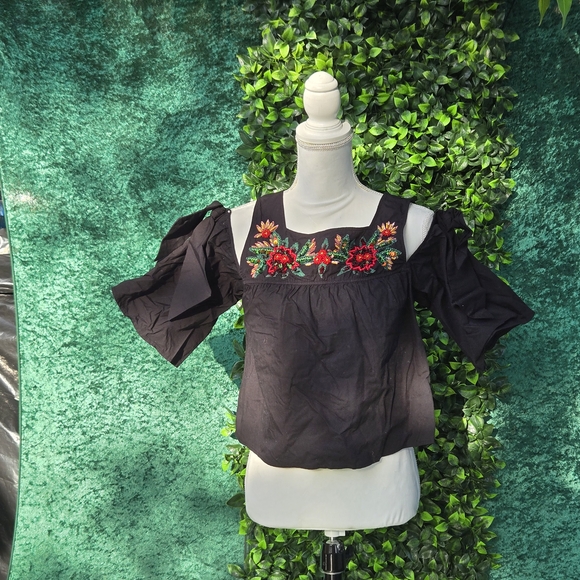 ZARA Black Embroidered Off-Shoulder Top 269 - Picture 4 of 11